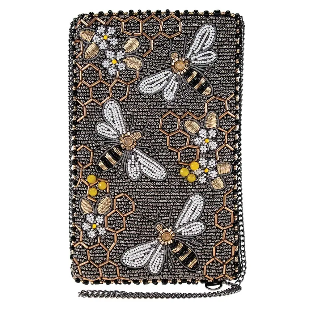 Bee Awesome Beaded Bumble Bees Crossbody Phone Bag front