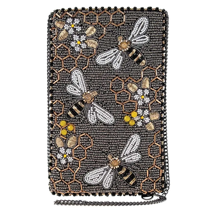Bee Awesome Beaded Bumble Bees Crossbody Phone Bag