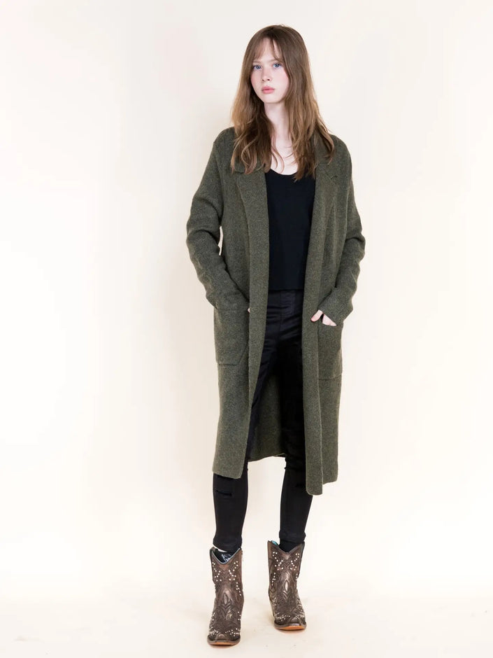 Cassie Tailored Back Seam Coatigan, olive-front