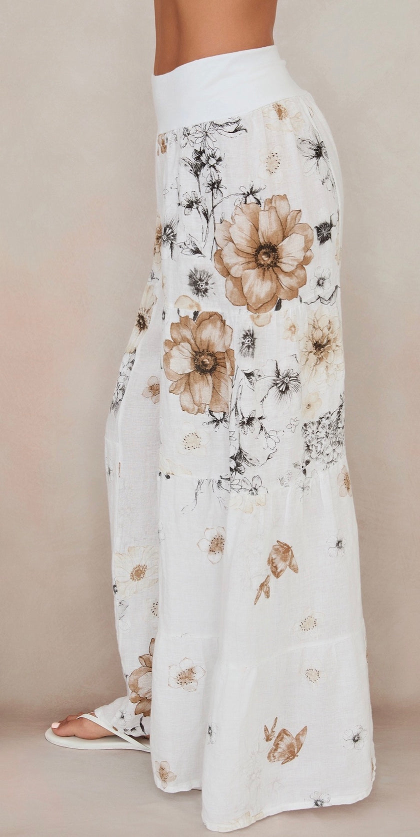 Garden Floral Linen Tiered Pant