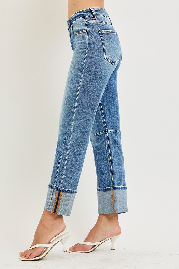 Brenda High Rise Cuffed Hem Jeans, medium-side