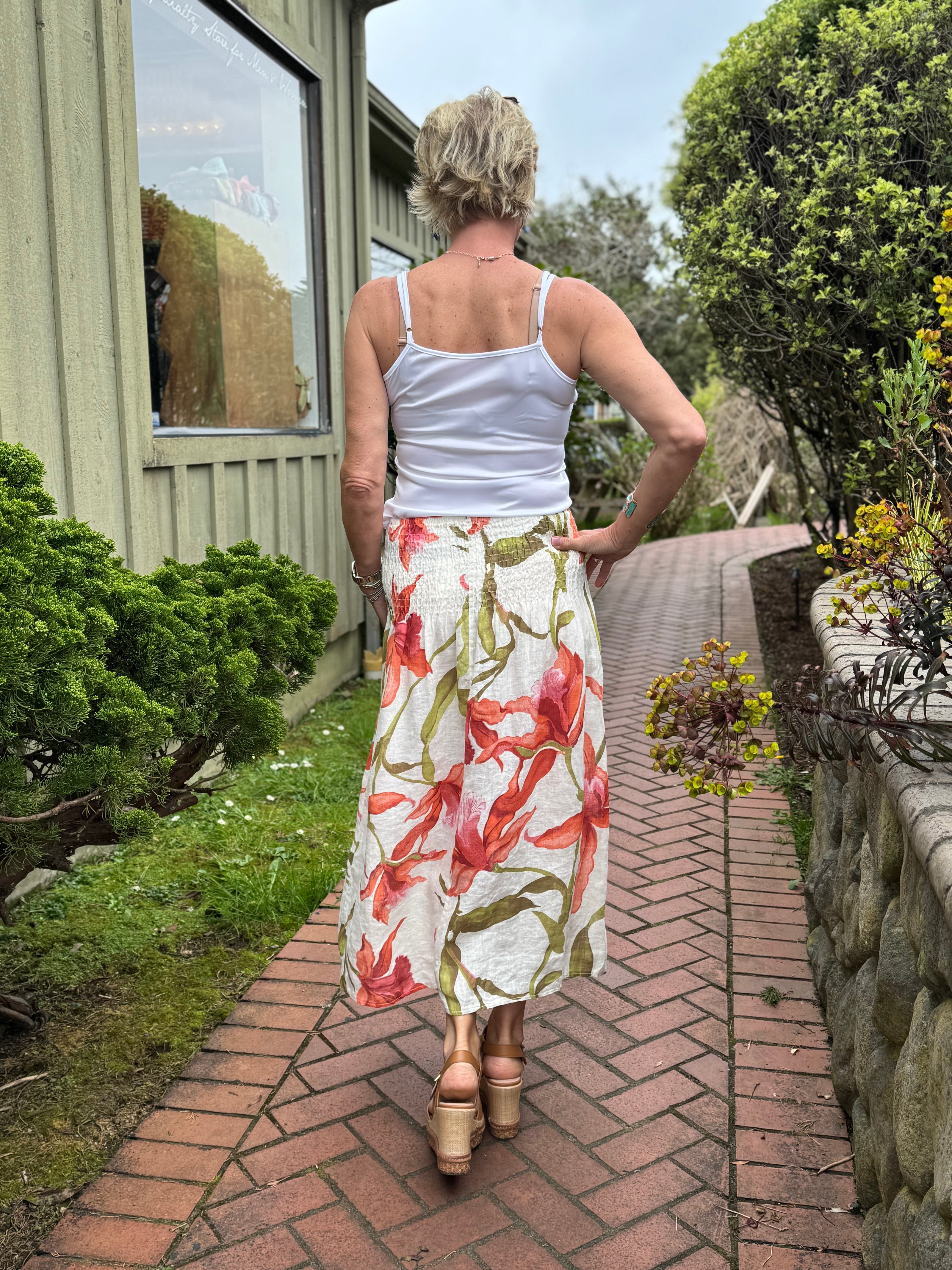 Sunset Orchid Smocked Skirt, cream orange-back