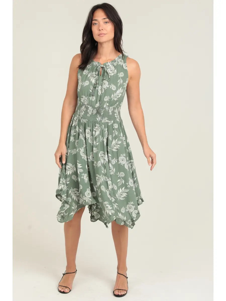 Floral Print Tank Dress with Elastic Waist