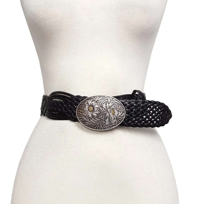 Hand Braided Leather Belt W Western Sunflower Buckle 
