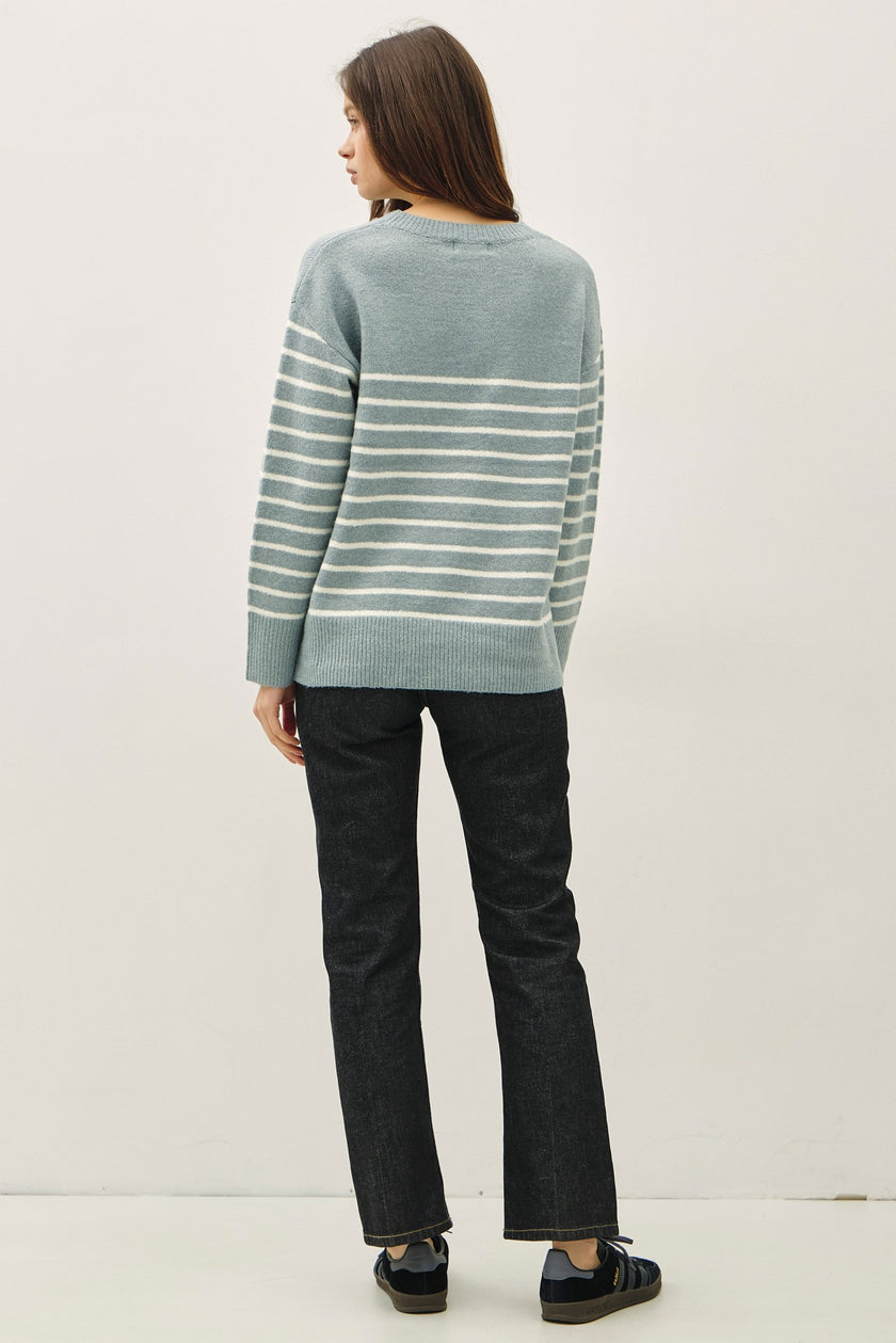 Wool Blend Striped Sweater Accents retro blue back