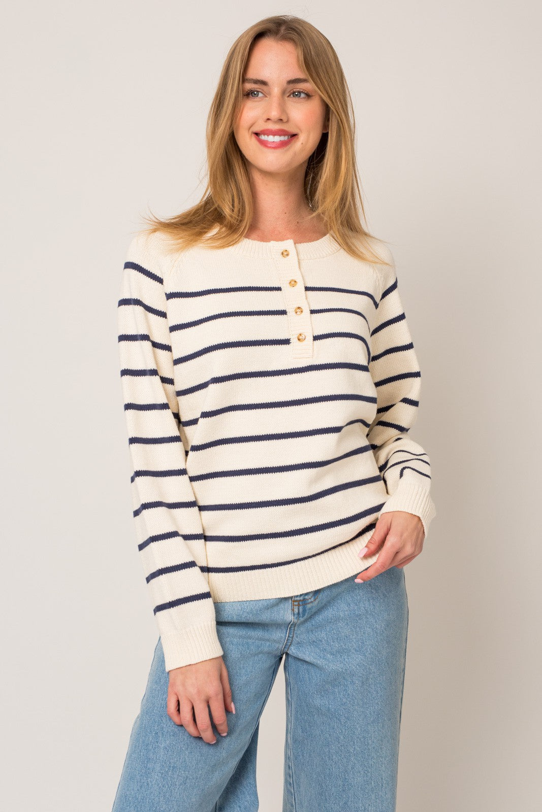 Jenny Stripe Button Down Sweater front
