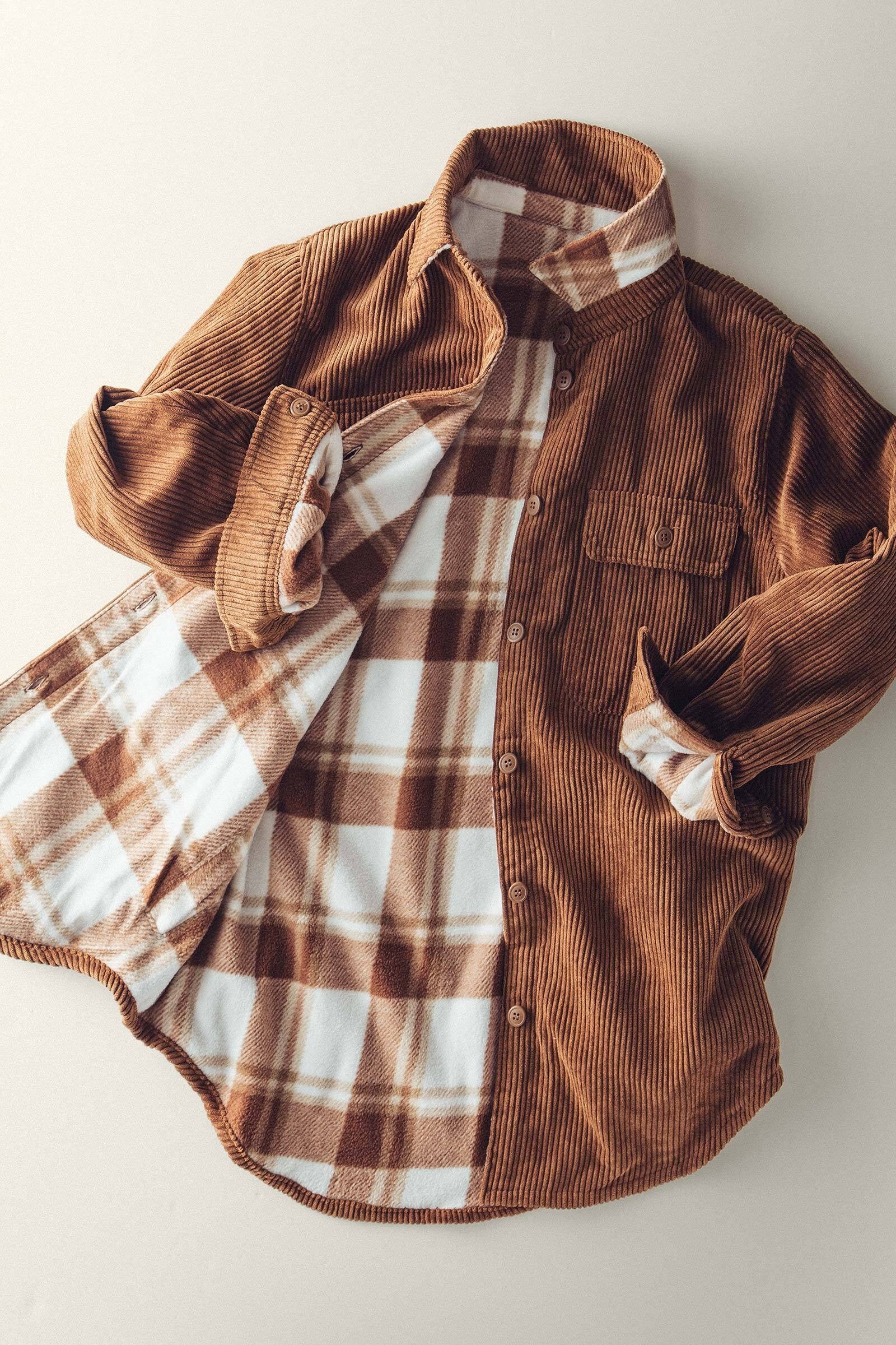 Reversable Corduroy and Plaid Flannel Shacket w/Chest Pockets