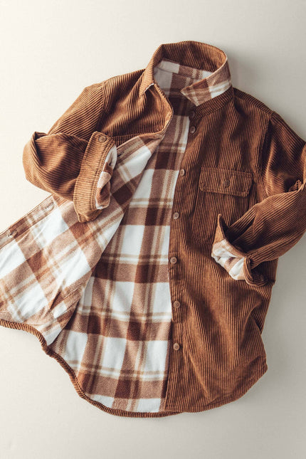 Reversable Corduroy and Plaid Flannel Shacket w/Chest Pockets