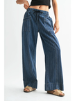 Wide Leg Striped Denim Trousers, dark denim wash-front