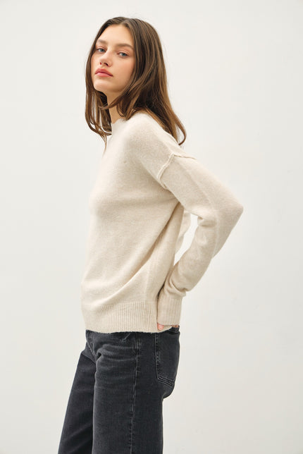 Cozy Drop Shoulder Rib Detail Sweater Cream