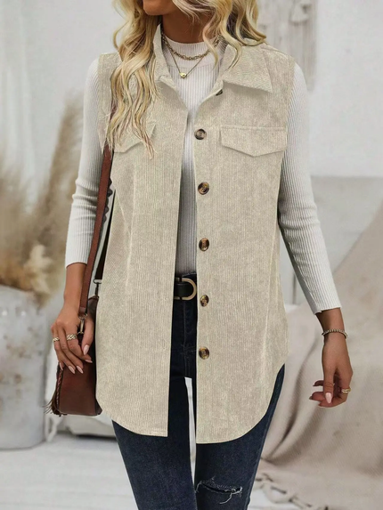 Corduroy Buttoned Vest Cream