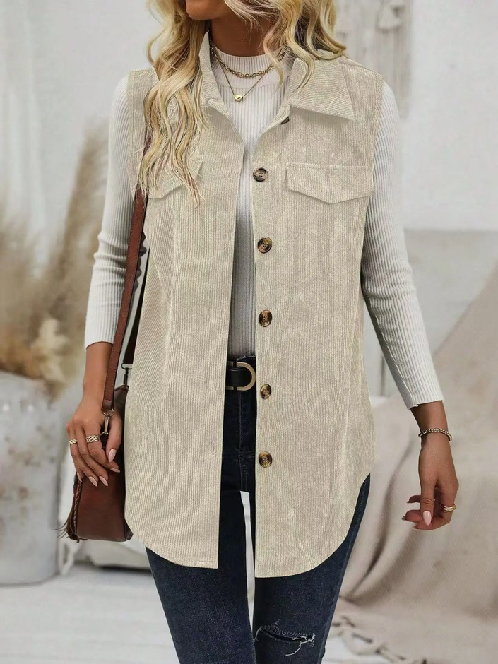 Corduroy Buttoned Vest Cream