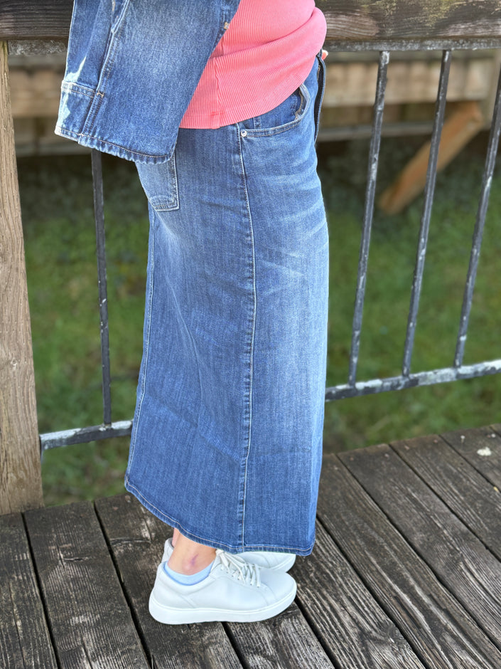 Cottage Denim Maxi Skirt | Cottage Denim side