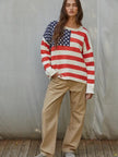 Knit Sweater Polyester American Flag Striped Top