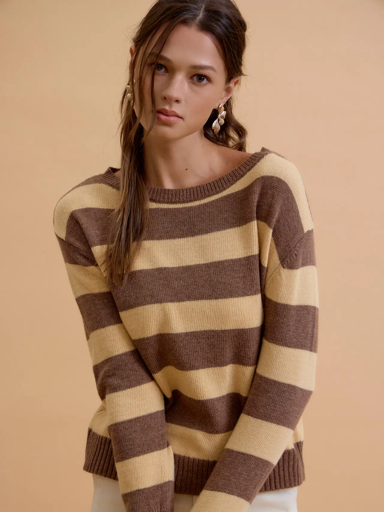 Angora Blend Relaxed Fit Wide Striped Sweater