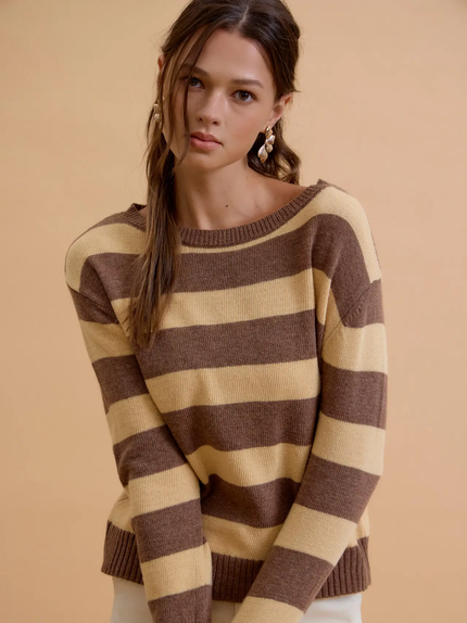 Angora Blend Relaxed Fit Wide Striped Sweater