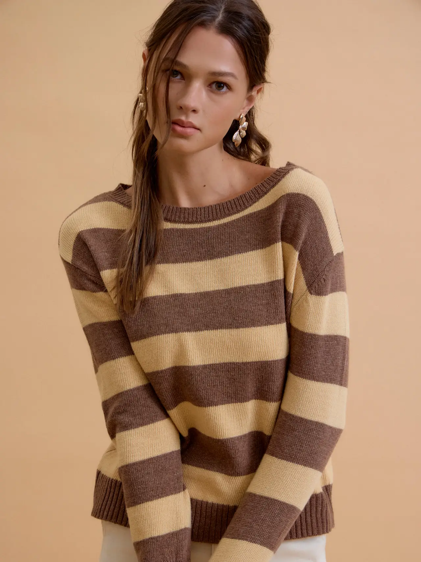Angora Blend Relaxed Fit Wide Striped Sweater