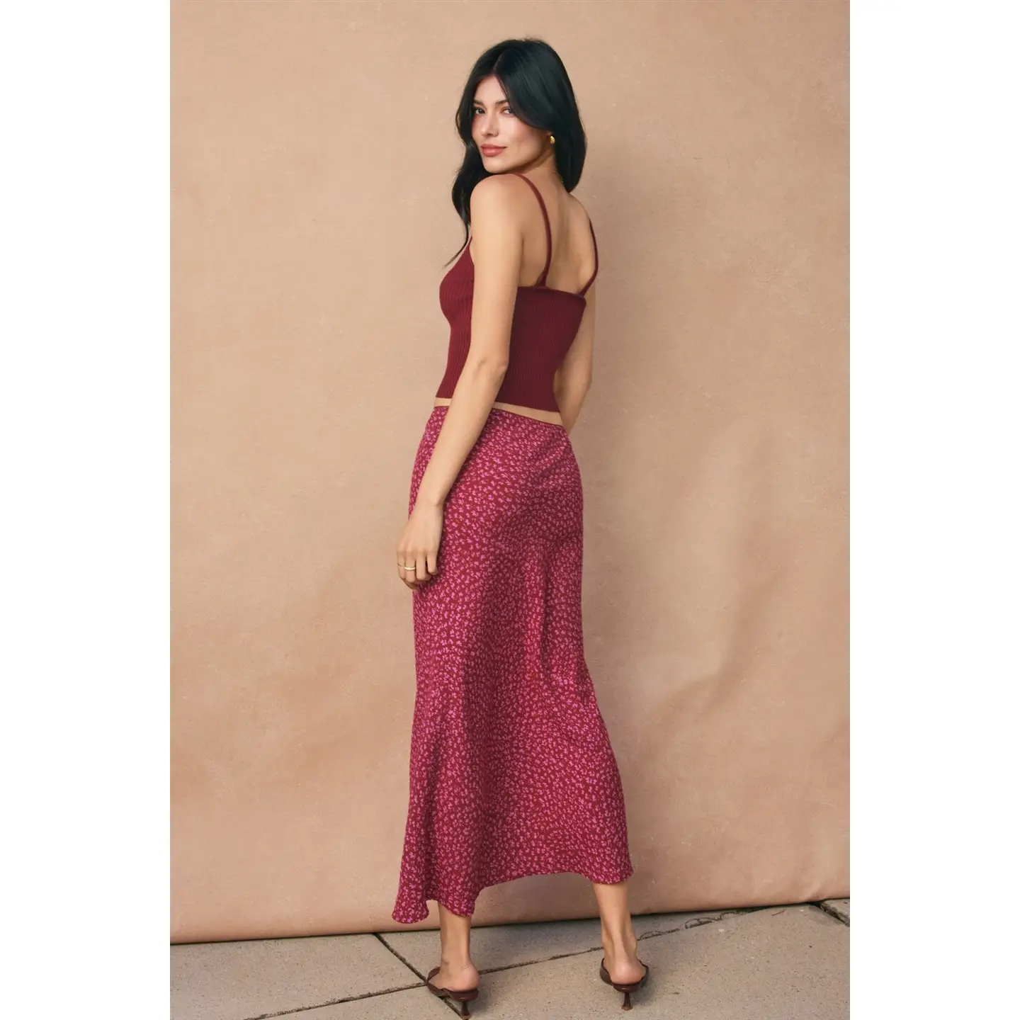  Wildflower Poise Lace Detail Pencil Skirt cherry pink back