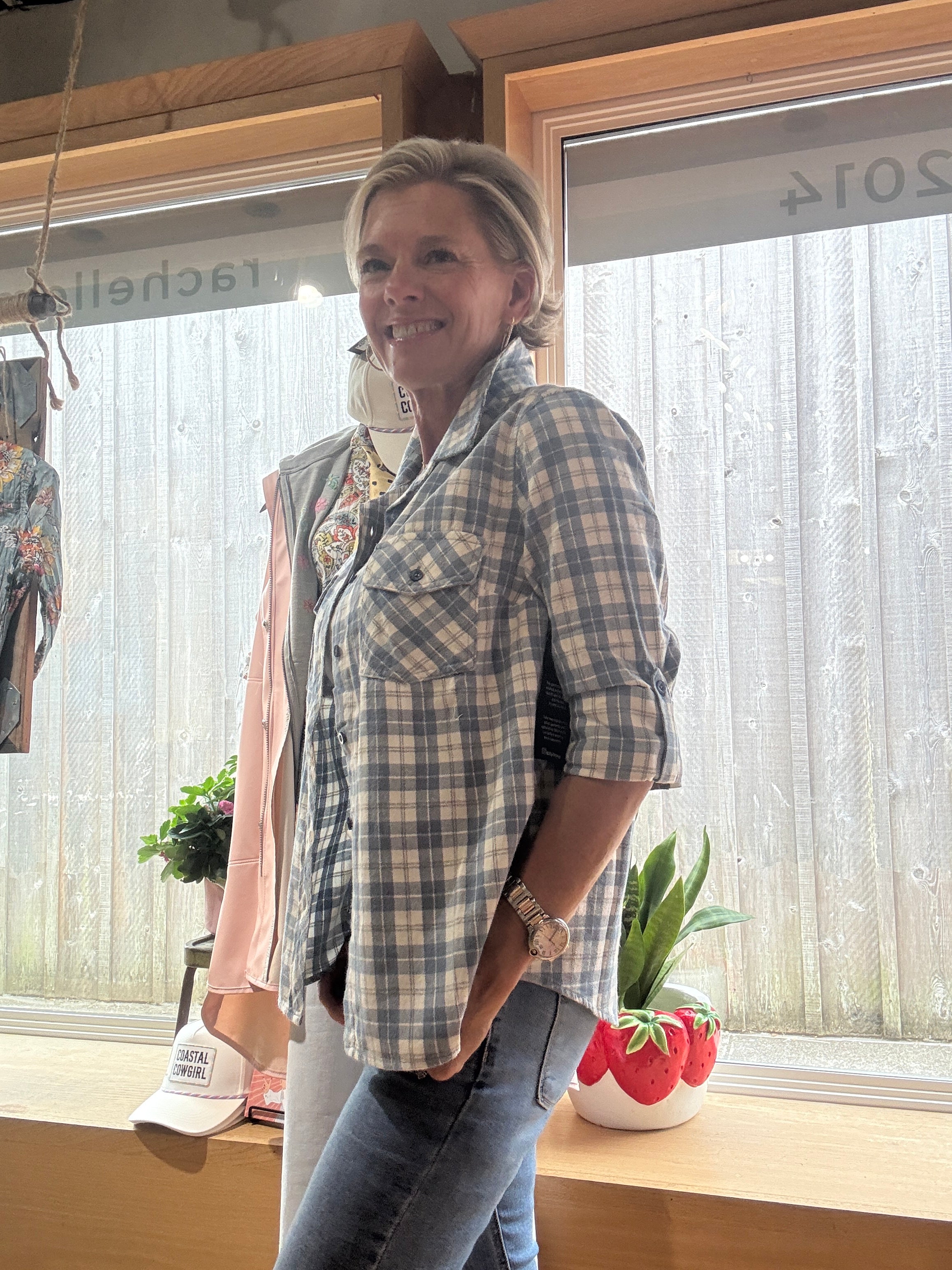 Over The Moon Flannel Shirt blue combo front/side