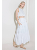 A solid woven tiered full midi skirt white side