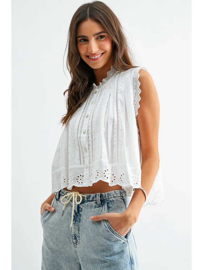 Broderie Anglaise Sleeveless Blouse