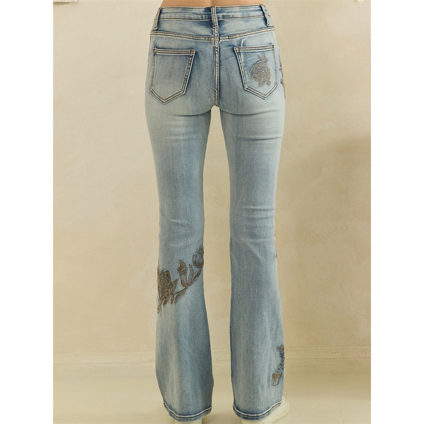 Fall Breeze Floral Embroidered Denim Jeans