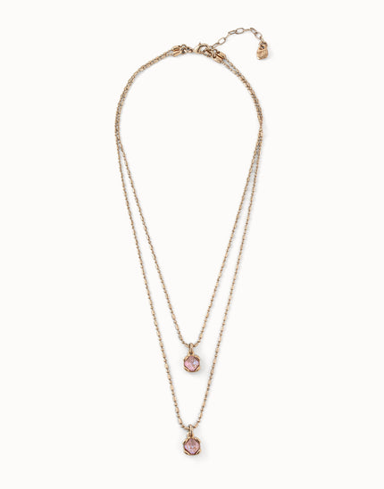 18K gold-plated pink necklace with 2 pink crystals