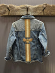 Denim W White Gold Stripe Gold Bee