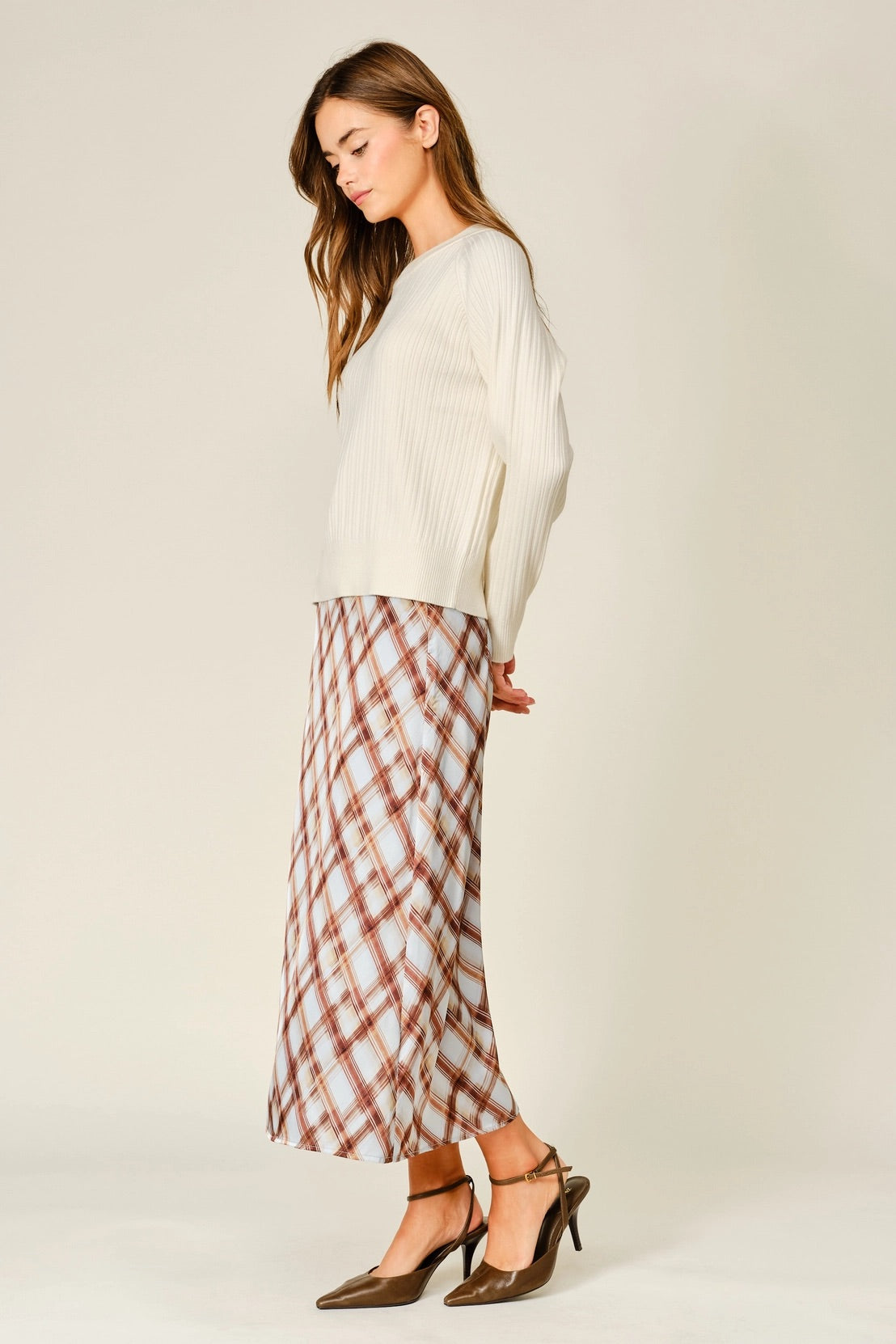 Norma Plaid Midi Skirt, blue/brown-side