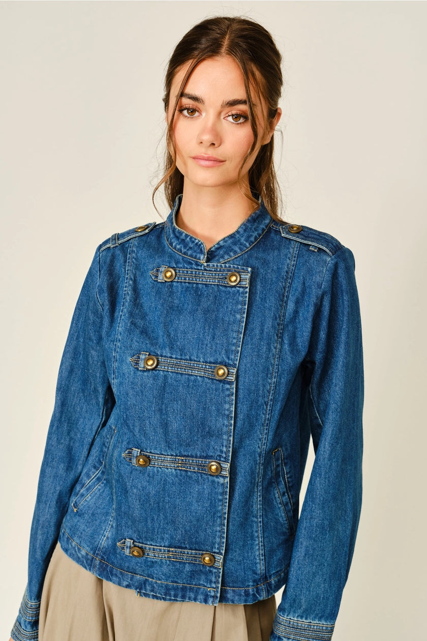Military Double Button Denim Jacket vintage denim front