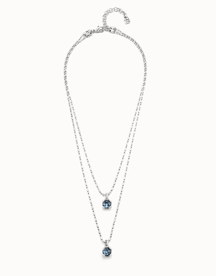 Sterling silver-plated blue necklace with blue crystals double chain