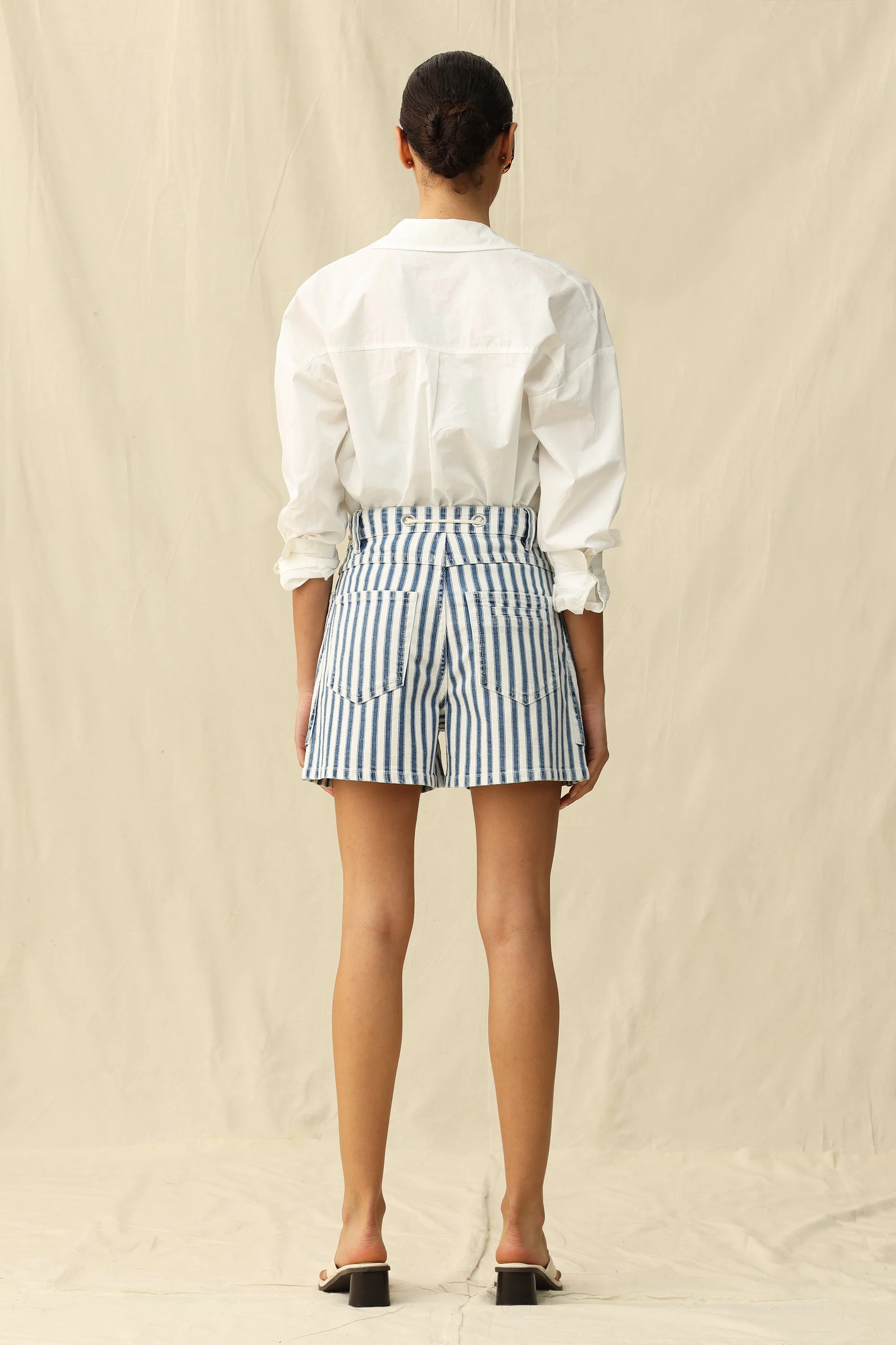 Tampsin High Rise Shorts, blue/white stripe-back