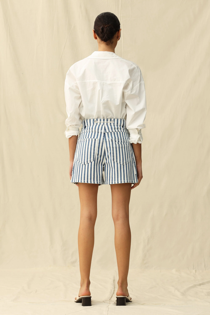 Tampsin High Rise Shorts, blue/white stripe-back