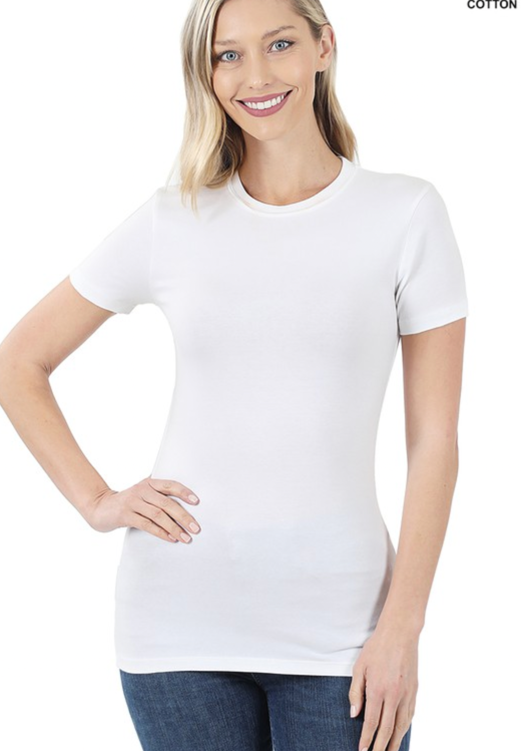 Basic Cotton Crew Neck Short Sleeve Tee white