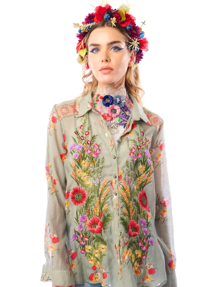 MIA GRACE SHIRT light olive floral