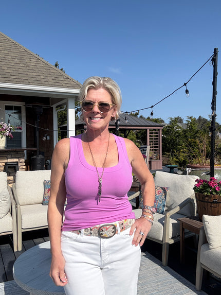 Ribbed Scoop Neck Tank Top bright mauve front