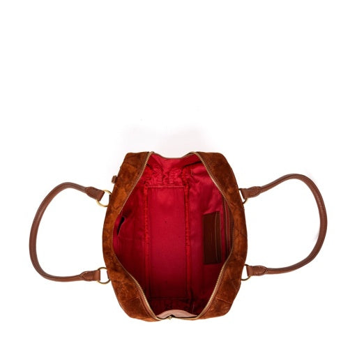 meredith med chocolate diamond suede/antique gold NA bag open