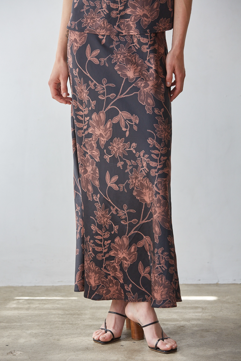 Woven Polyester Floral Print Maxi Skirt