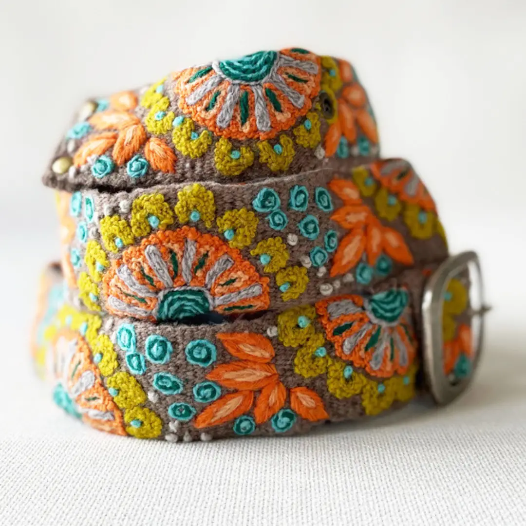 Jenny Krauss Andean Whisper Embroidered Wool Belt details
