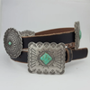 Western Genuine Distressed Leather Belt Alternating Conchos black