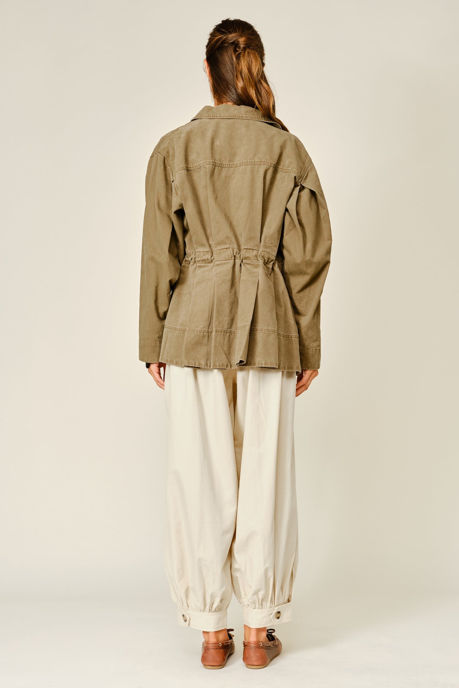 Soft Texture Pleated Hem Military Jacket
