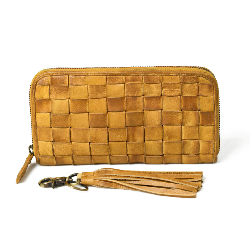 Cata Woven Zip Around Wallet tan with tassle