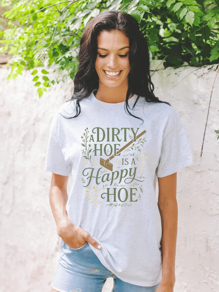 Dirty Hoe Happy Hoe Graphic Tee Ash