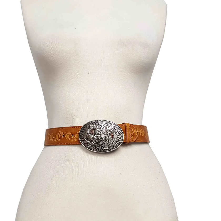 Popular Sunflower Buckle with Vintage Floral Tooled Belt