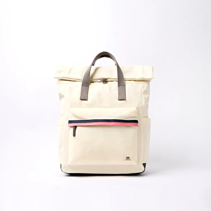 Ori London Canfield B (Seasonal) Medium Bag |off white with pink & black stripe & gray straps-front