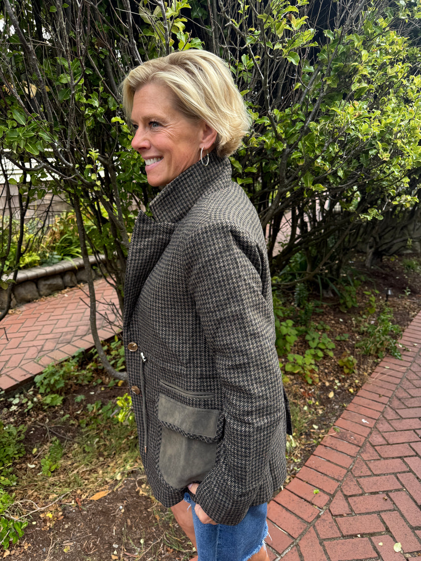 Giselle Wool Blend Suede Contrast Blazer
