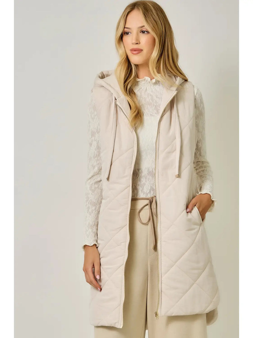 Yvonne Puffer  Quilted Long Hoodie Vest