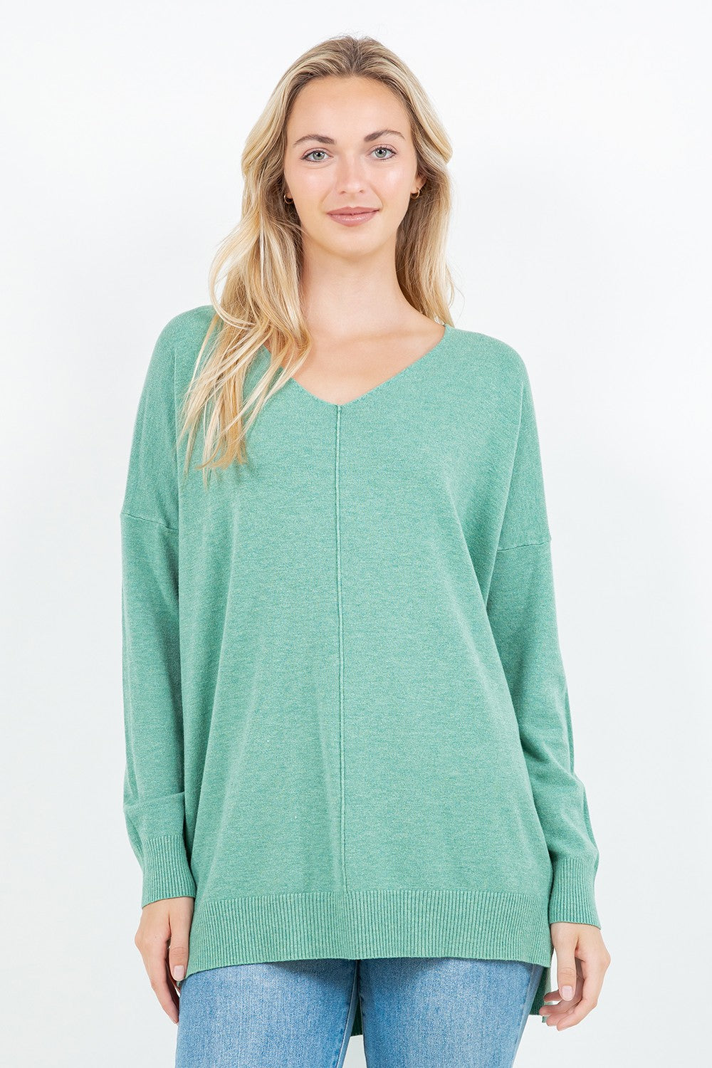 Christi Front Seam Sweater ~ Heather Chive