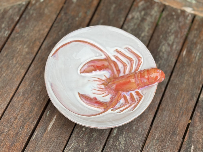 Stoneware Bowl with 3D Lobster, Reactive Glaze lobster detail