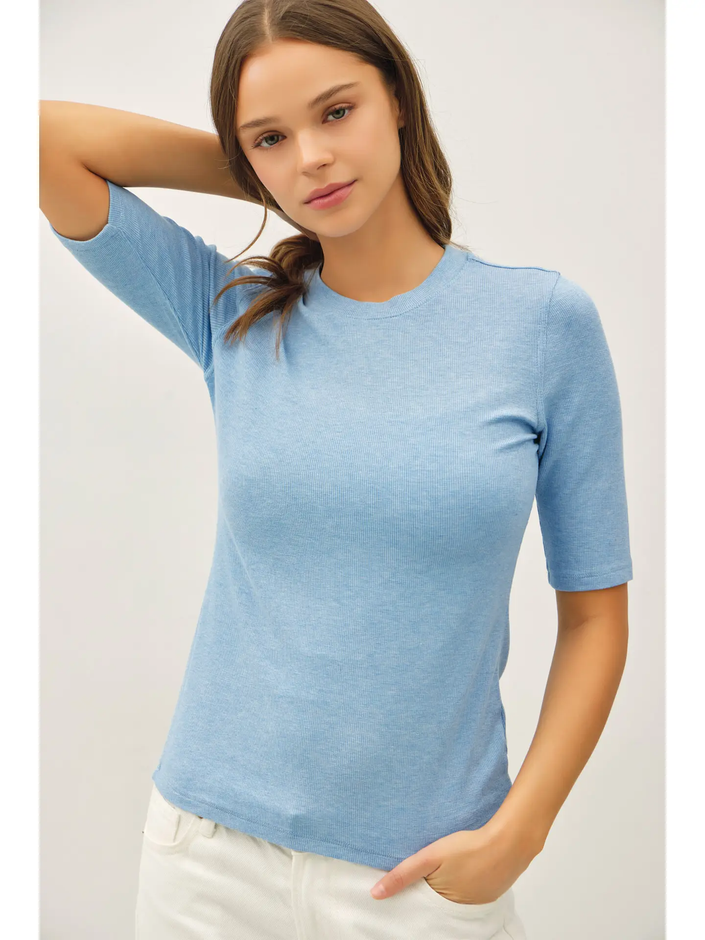 Alara Ribbed Crewneck Short Sleeve Top, marina-front